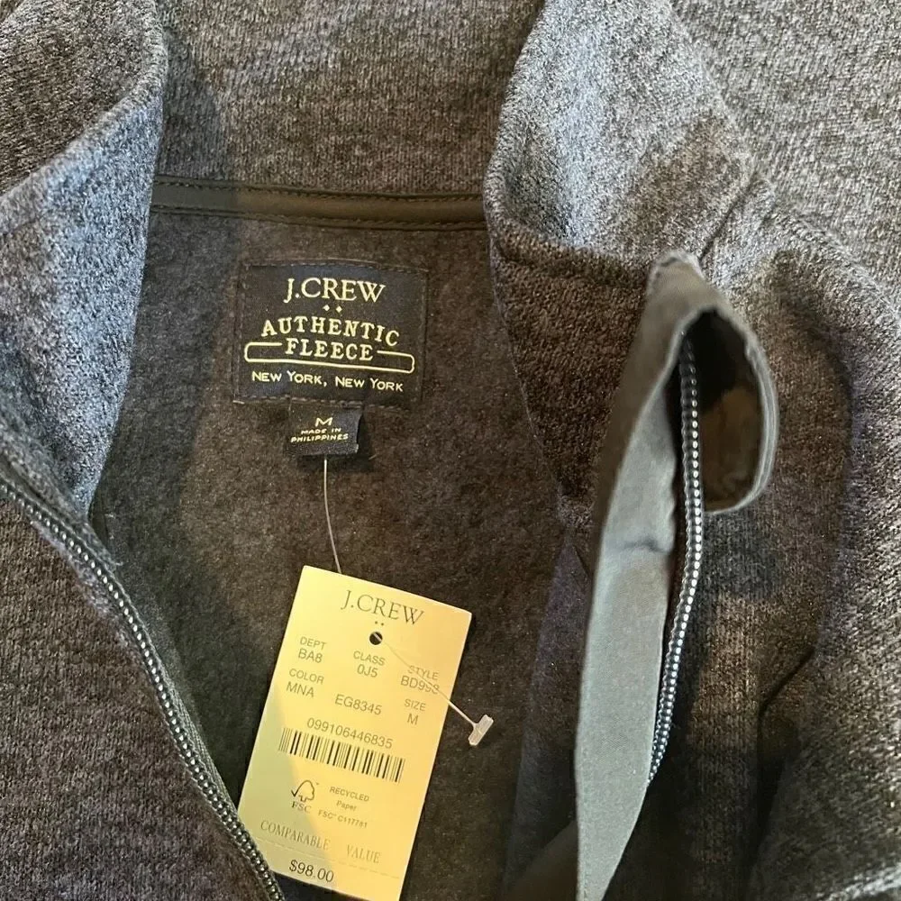 J Crew Mens Sweatshirt Blue Long Sleeves 1/4 Zip Mock Neck Pullover Size M